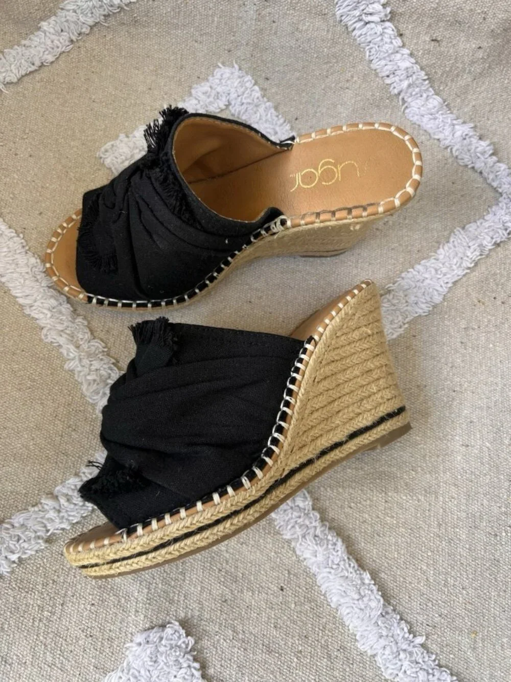 Sugar Honora Black Espadrille Wedge Sandals Size 6